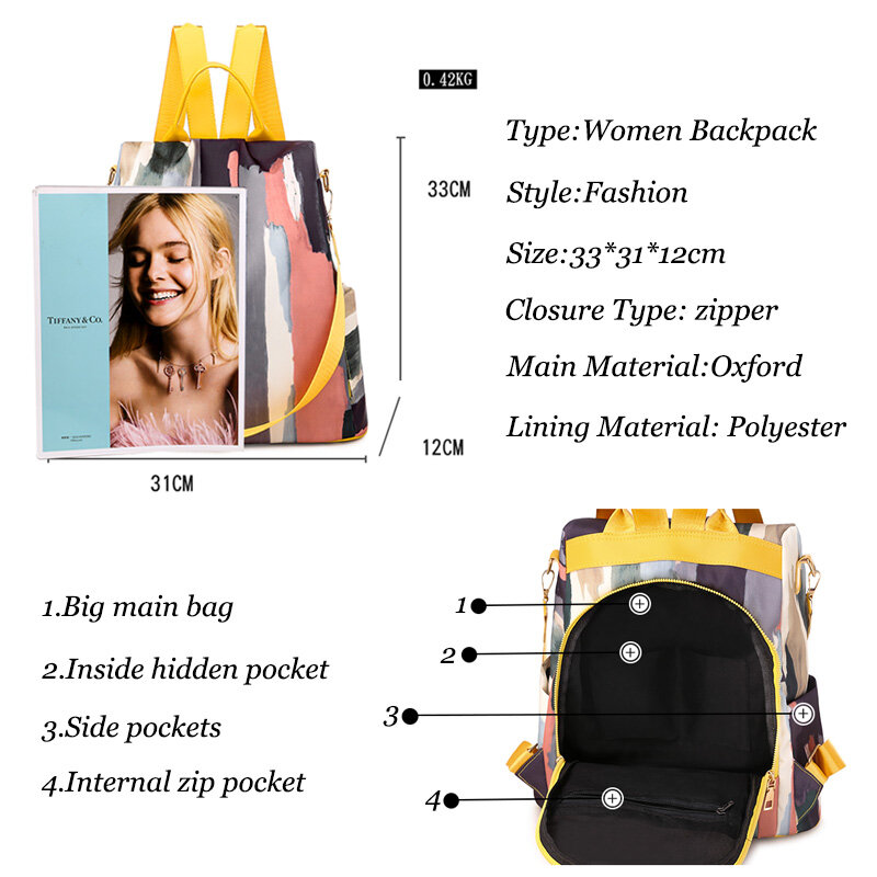 Oxford Women's Backpacks Waterproof Ladies School Backpack Bags Fashion Female Laptop Bags Large Capacity Travel Bags for Women