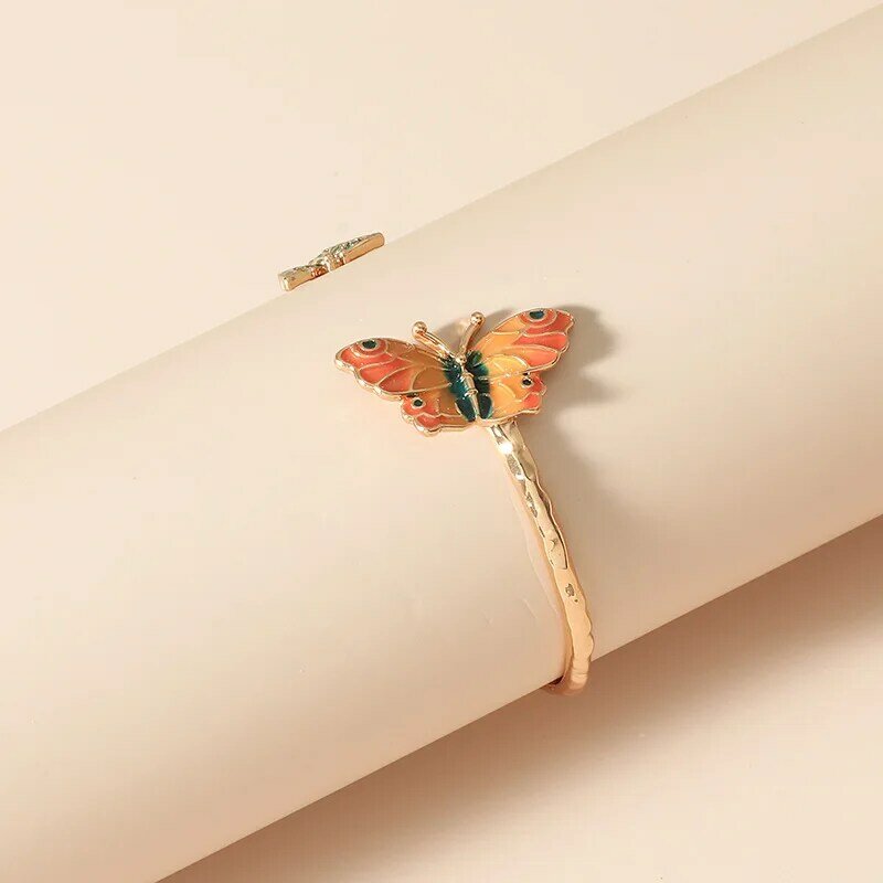 2022 New Fashion Oil Painting Butterfly Bangles Gold Color Korean Style Bracelet For Women Personality Jewelry As Holiday Gifts