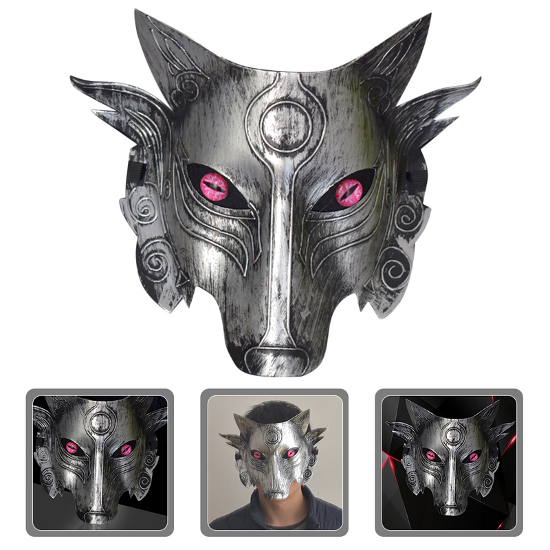 Masque en plastique de performance d'Halloween, décor d'animal, tête de loup, accessoire décoratif