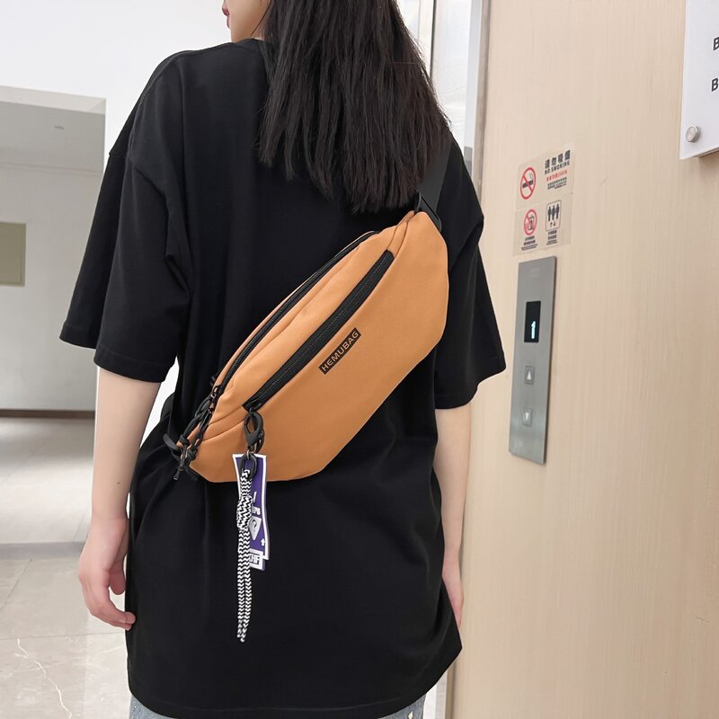 Bolso de pecho japonés para mujer, bandolera de lona informal, de cintura para fitness y deportes