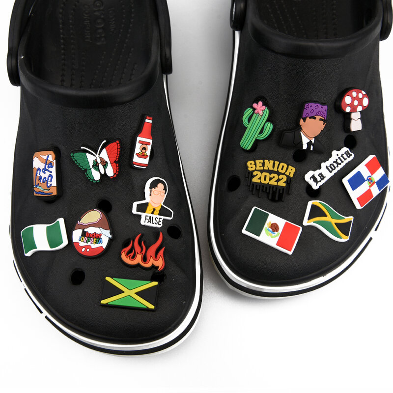 Dijes de zapatos de cocodrilo para mujer mexicana, adornos de zapatos con bandera de México, hamburguesa, bebida, serpiente, pulsera de comida, accesorios, mejores amigos