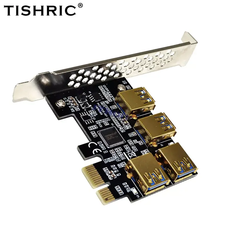TISHRIC PCI Express Multiplier PCI-E Riser 1 to 4 PCIE USB 3.0 Hub 1x 16x Riser For Video Card Adapter for BTC Miner Mining