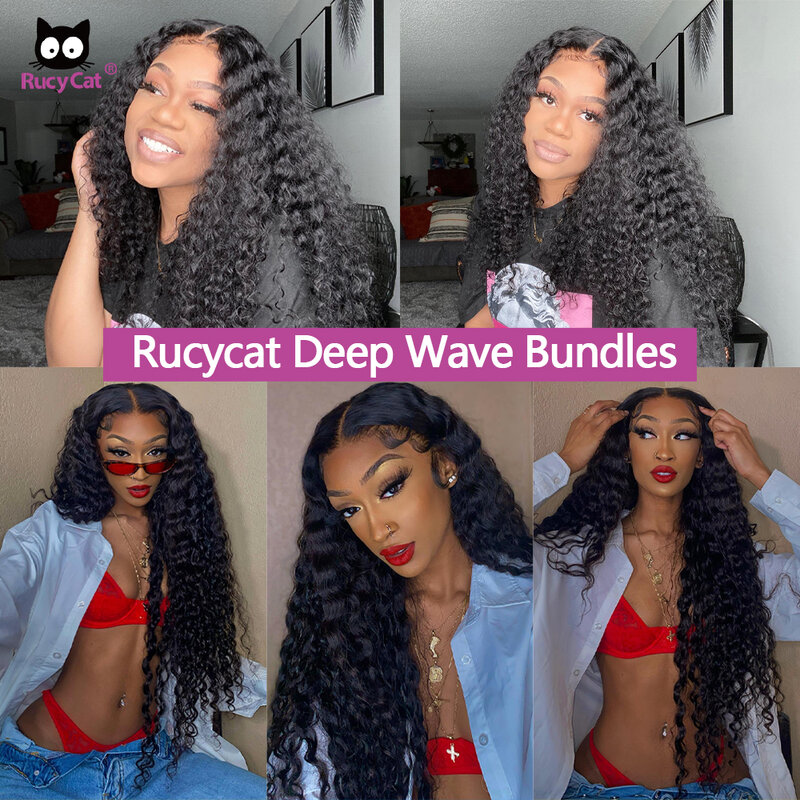 Rucycat-ブラジルの波状織り,36 38 40インチ,100% ナチュラル,レミー品質の髪