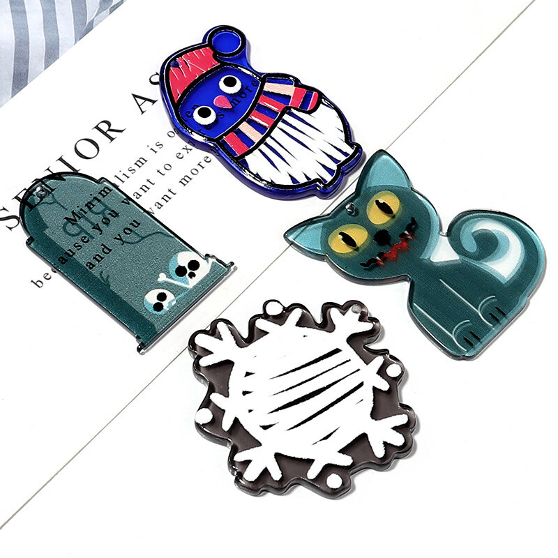 Colgante de colección navideña de pingüino azul acrílico, gato, 10 unids/lote, accesorios para pendientes, llavero DIY