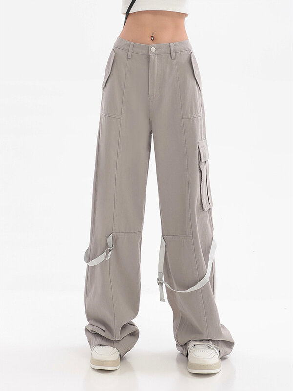 2022 autunno Vintage High Street pantaloni Cargo larghi donna Y2k Streetwear pantaloni larghi da donna a gamba larga pantaloni Cargo dritti Casual