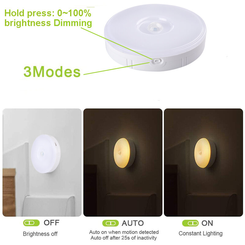 Sensore di movimento luci notturne a LED senza fili batteria integrata da 400mA per illuminazione della corridoio della stanza dell'armadio della scala della parete della camera da letto