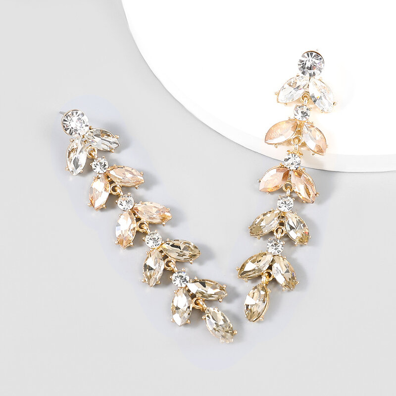Mode Warna Seri Berlian Paduan Berlian Berlian Imitasi Panjang Anting Daun Multilapis Anting Perempuan