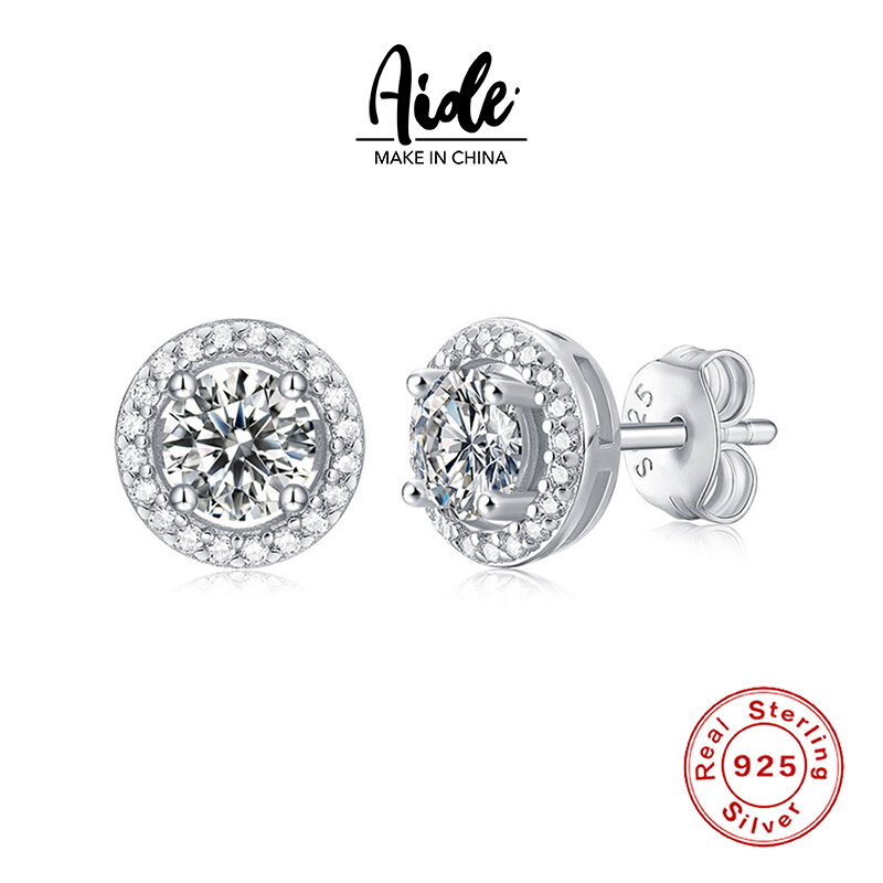 Aide Round Cut 0.5CT Diamond Test Passed Moissanite Rhodium Plated 925 Silver D Color Moissanite Earrings Jewelry Girlfriend