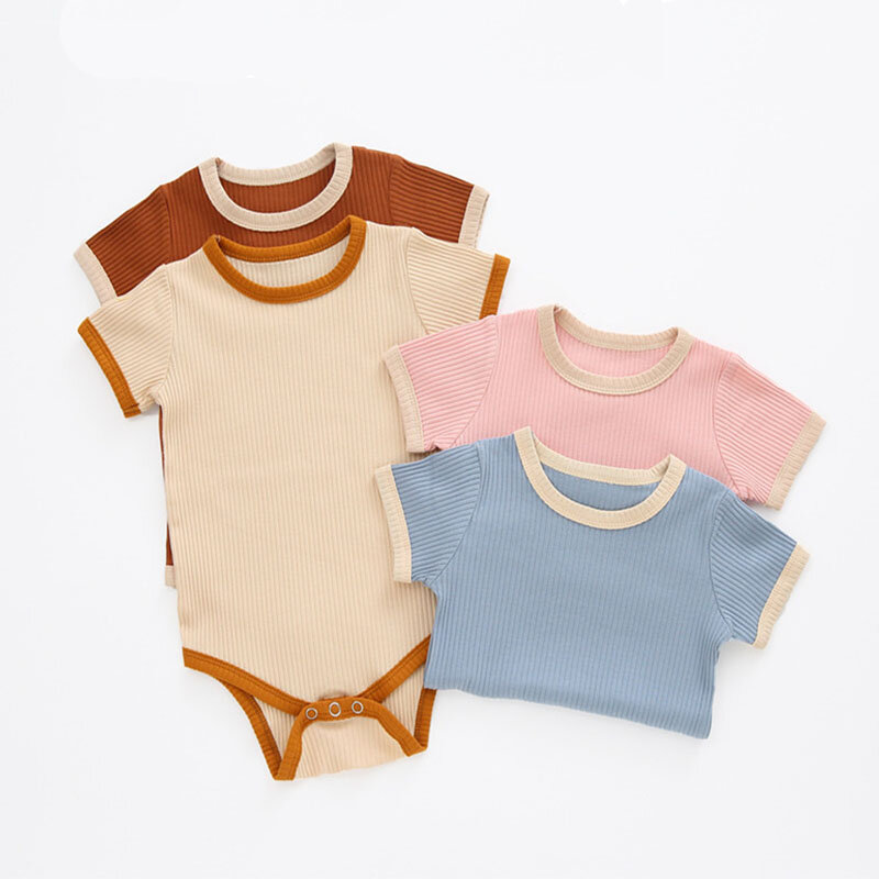 Barboteuse pour nouveau-né garçon et fille, combinaison tricotée, une pièce, en coton, à manches courtes, couleur unie, été 2022