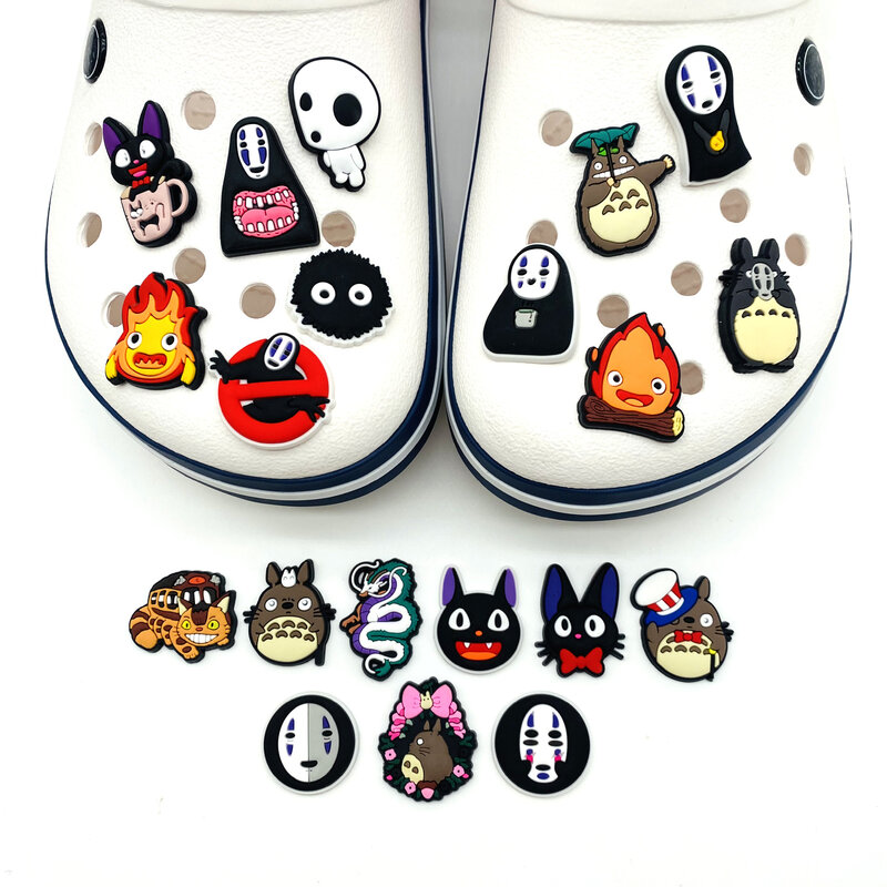 Chats Fantômes Noirs de Dessin Animé Japonais en PVC, Accessoires de Sandales, Breloques de Chaussures, Décorations de Bracelets Adaptés, Cadeaux Croc Jibz, 1-20 Pièces