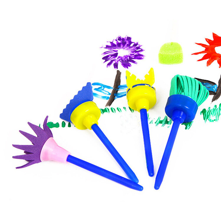 4 sztuk/zestaw dla dzieci Doodling kwiat znaczek gąbka zestaw pędzelków ręcznie malowany obrazek narzędzia Drawaing zabawki dostaw sztuki dla dzieci