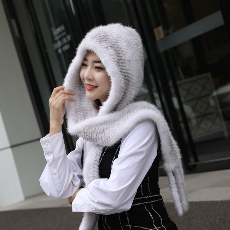 Winter Women Baotou Hat Bandana Hat Fashion Warm Ladies Real Mink Woven Hat Outdoor Preferred Simple And Beautiful