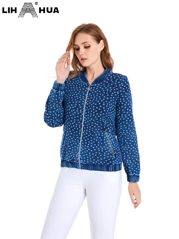 LIH HUA chaqueta de mezclilla de moda casual de primavera de talla grande para mujer denim de punto elástico de gama alta para mujer