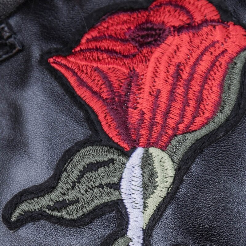 2022 년 봄 신작 100% 로얄 가죽 자켓 여성 캐주얼 수 놓은 마크 프린트 쇼트 코트 streetwear vintage sheepskin tops