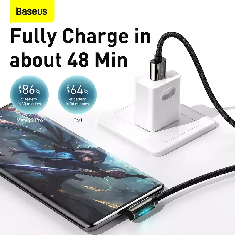 Baseus 6A USB Type C Cable for Huawei P40 P30 Mate 40 30 Pro 66W Supercharge Quick Charge 3.0 Fast Charging USB-C Charger Cable