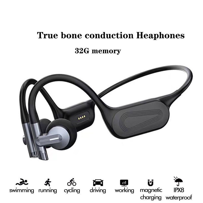 Wahre Knochen Leitung Drahtlose Kopfhörer Gaming Headset IPX8 Schwimmen Sport Kopfhörer mit Mikrofon 32GB MP3 Player für Xiaomi