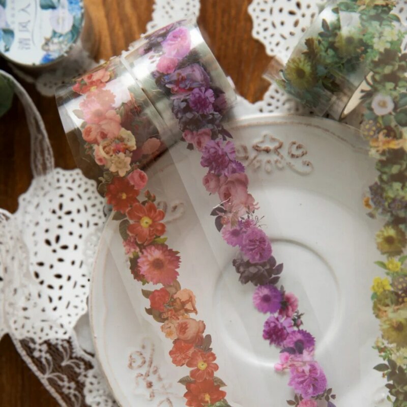 Mr.paper-rollo de cinta de flores estéticas para mascotas, 8 estilos, 300cm, plantas frescas literarias, pegatinas de decoración de cuenta de mano DIY
