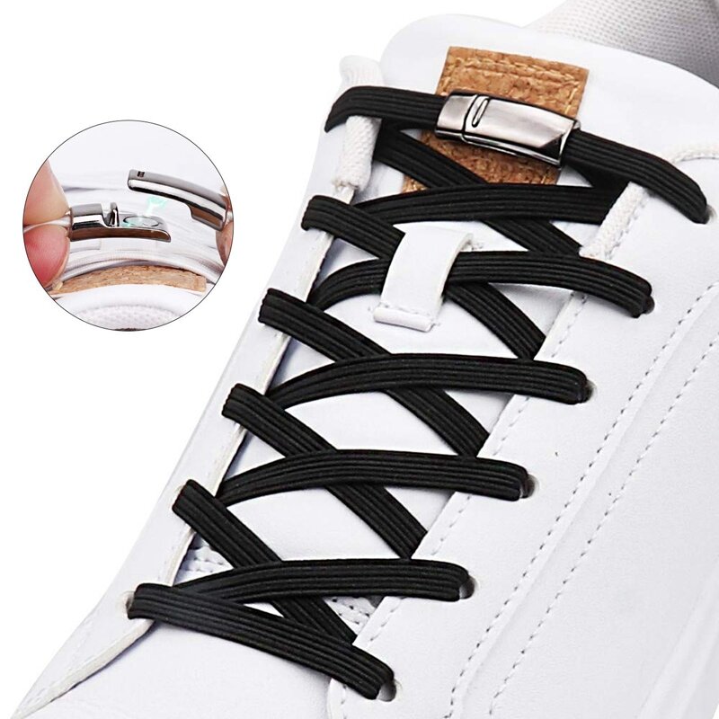 Elastic Shoelaces Magnetic Fashion Convenience Metal locking Lazy Laces Outdoor Sneakers Quick Flat No Tie Shoelace 1 Pair