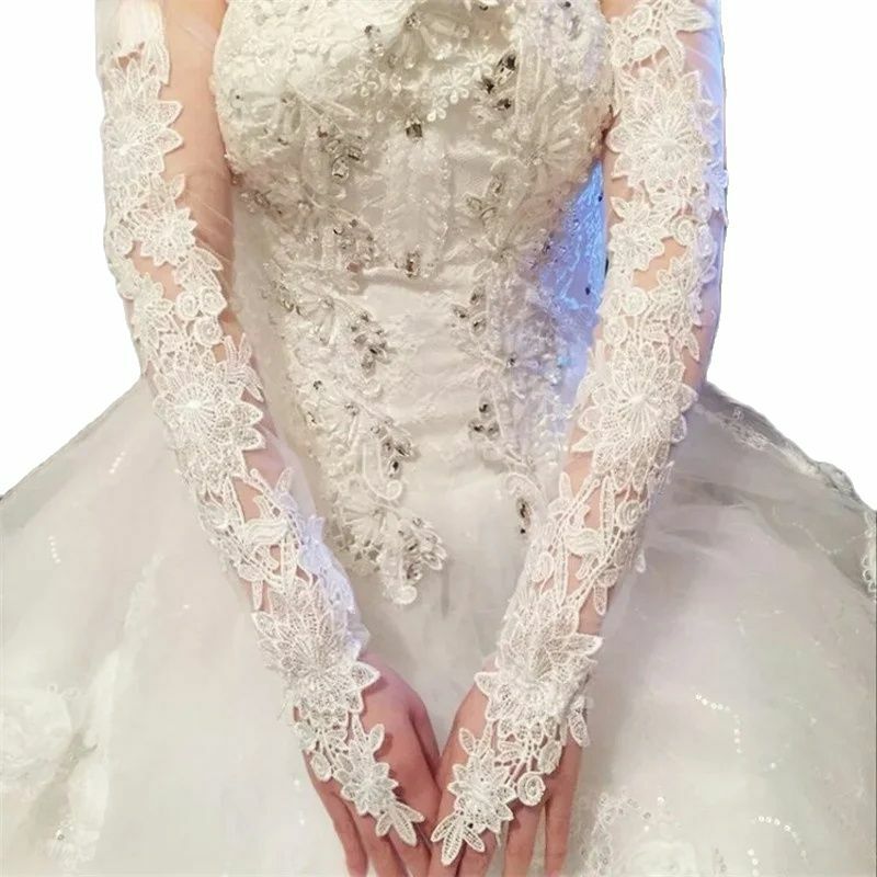 Bride Hollow Lace Wedding Gloves Lengthened Bridal Gloves White Ivory Fingerless Long Wedding Accessories