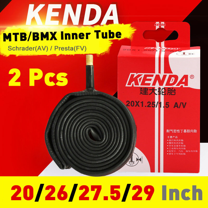 KENDA-Chambre à air Presta Schrader pour vélo, tube en caoutchouc butyle, pour VTT/BMX 20/26/27, 5/29 pouces, 2 pièces