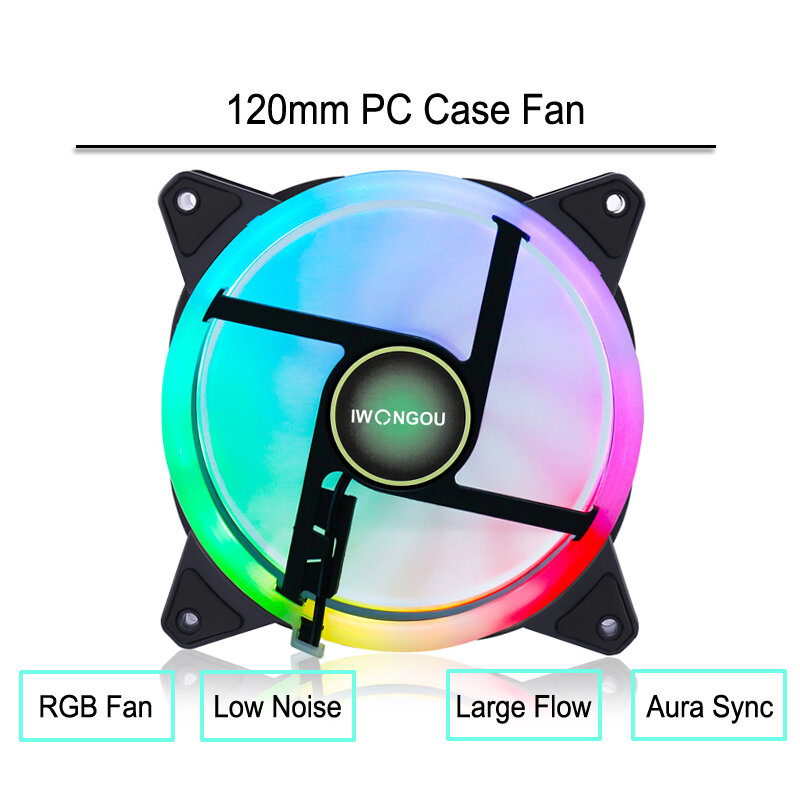 IWONGOU-ventilador RGB con ajuste PWM, disipador de calor de aire para PC, enfriador con controlador Argb, Kit de ventilador de doble anillo, 120mm