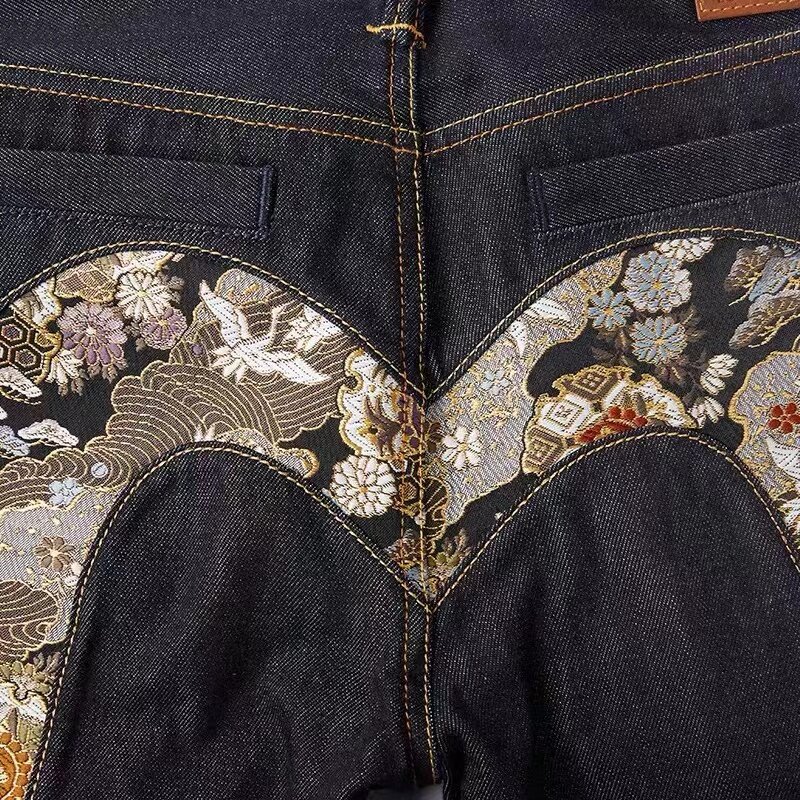 Pantalones vaqueros informales Retro para hombre, Jeans japoneses bordados a rayas, ropa de calle rasgada Vintage, 2021