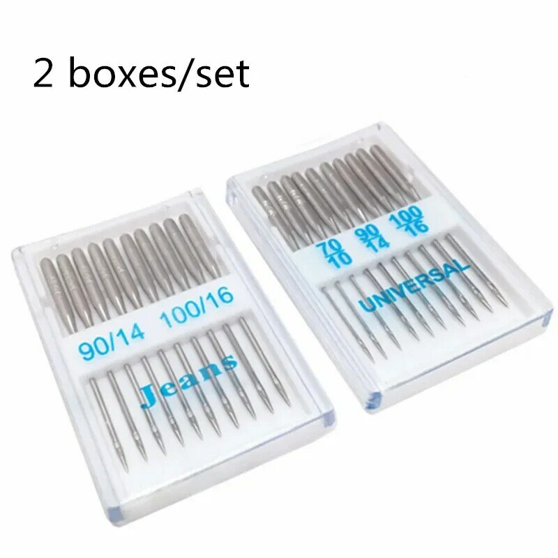 2 scatole/set aghi per macchina da cucire argento 70/10 90/14 100/16 Jeans e aghi per cucire in acciaio inossidabile per la casa generale