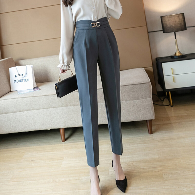 Pantalones de moda para mujer, traje Harajuku de cintura alta, ajustado, irregular, para primavera y otoño, 570J