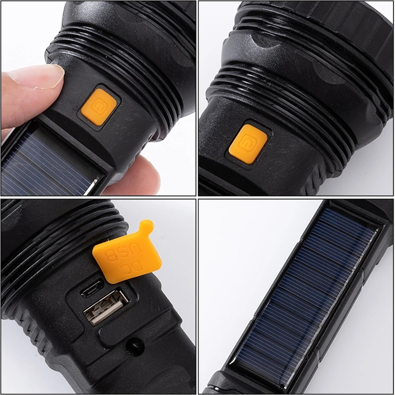 Solar LED Flashlight Power Bank Outdoor Portable Lantern USB Rechargeable Super Bright Waterproof Emergency Light Camping Hiking