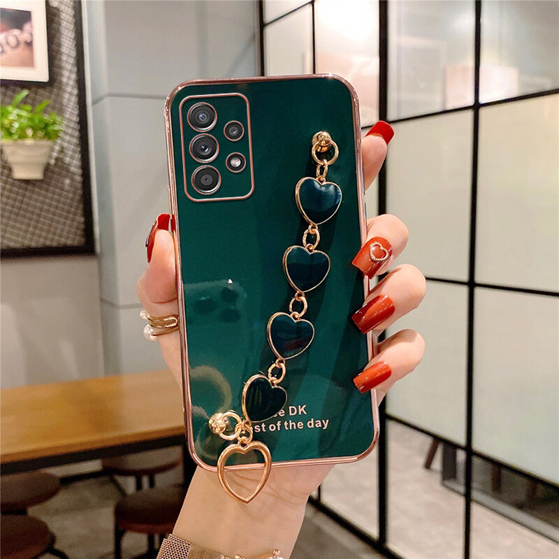 Love Heart Bracelet Phone Case For Samsung Galaxy A32 A52 A72 A13 A33 A53 A12 A22 A21S A31 A51 A71 A20 A30 A50 A23 Plating Cover