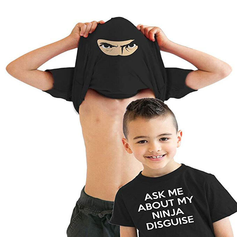 Adults' Ask Me About My Ninja Disguise T-shirts, Tops para jogos de interação entre pais e filhos, camisas para meninos, roupas infantis