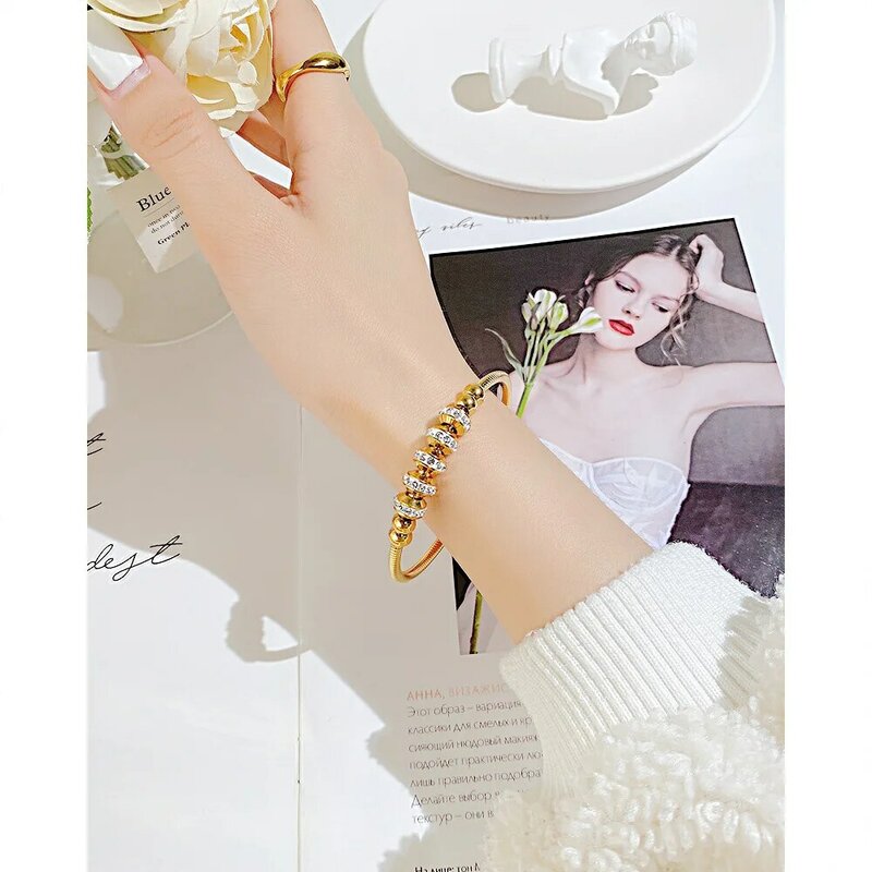 Lato Ins stylowe Titanium stalowa okrągła bransoletka z koralików Trend Fashion cyrkon klamra magnetyczna bransoletki biżuteria bransoletki dla kobiet