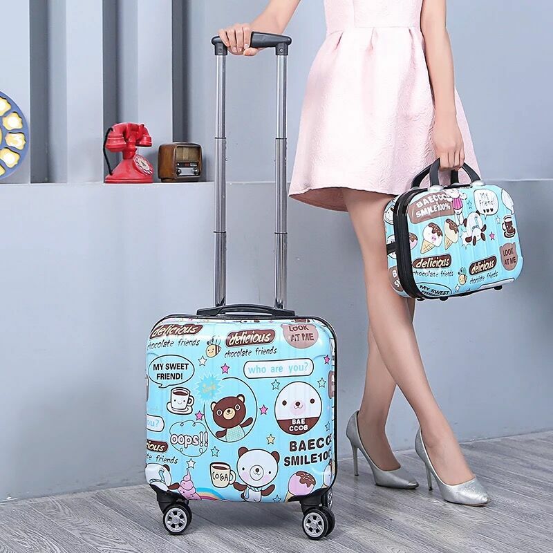 New girl cute 18 inch rolling luggage with Cosmetic bag boy Trolley suitcase on wheels Student school Luggage kids handbag