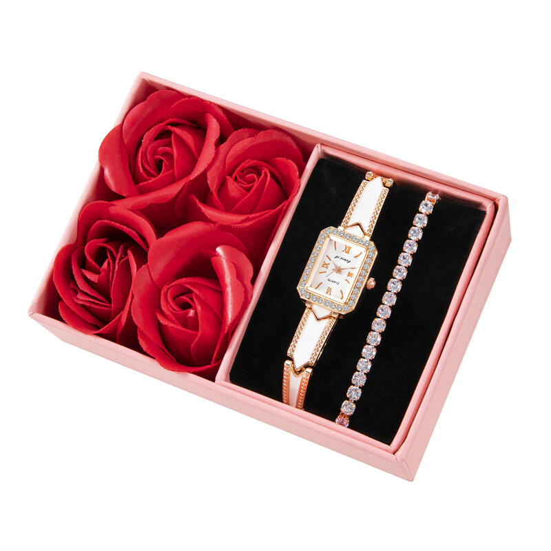 4 в одном розовый браслет часы набор с коробкой для женщин подарок дамы наручные часы браслет День рождения Мемориал День Святого Валентина ...