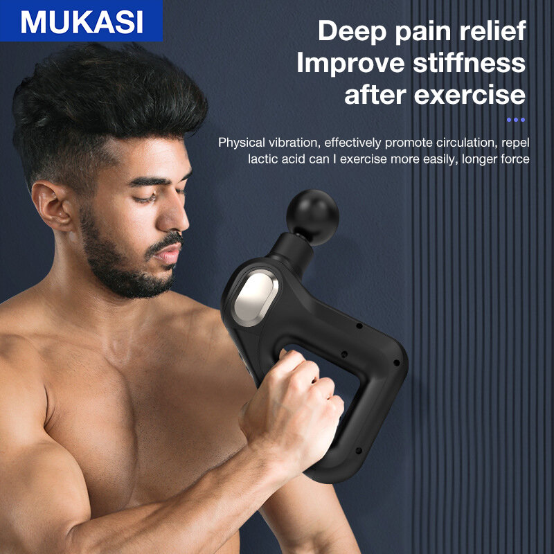 Mukasi arma de massagem profissional músculo profundo fascia arma corpo relaxamento pescoço volta pé perna ombro massageador elétrico emagrecimento