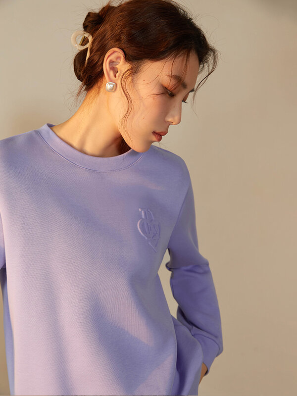 Пуловер DUSHU женский с круглым вырезом, Свитшот фиолетовый Повседневный свободный худи с длинным рукавом, однотонный топ, весна 2023