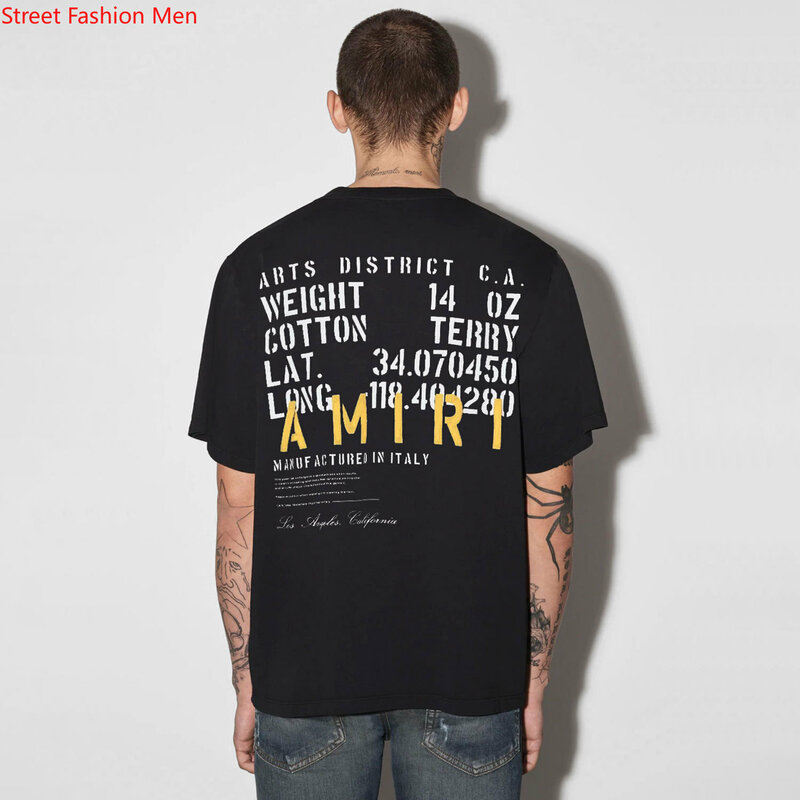 Amiri-Camiseta de manga corta con cuello redondo para mujer, camisa informal de Hip Hop con estampado de letras divididas de araña 22ss