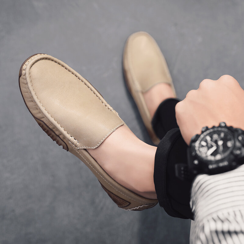 Moda simples ervilhas sapatos de duas camadas de couro mocassins sapatos homens negócios casual barco sapatos tamanho 38-44 split tênis de couro %