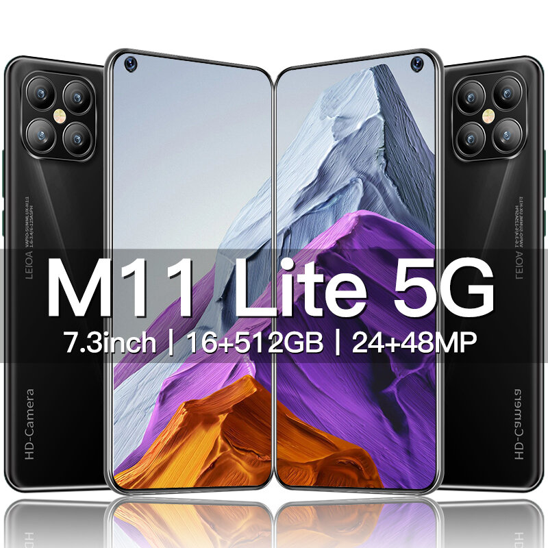 새로운 M11 Lite 글로벌 버전 7.3 인치 스마트 폰 16GB 512GB 6800mAh 48MP 휴대 전화 5G 네트워크 잠금 해제 스마트 폰 смартфоны