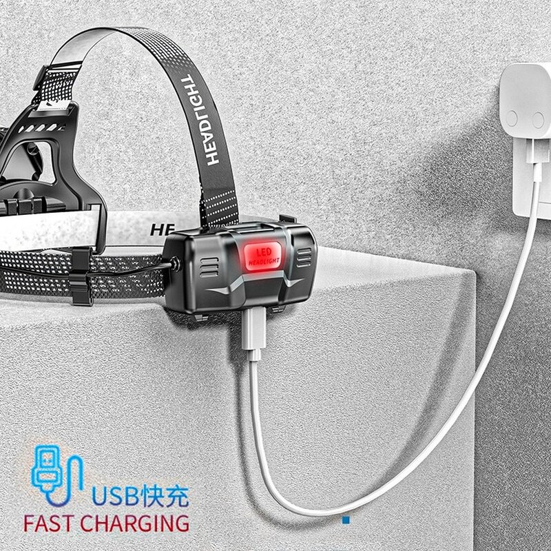 ZOOM latarka czołowa z czujnikiem wędkarskim reflektor światełka USB na akumulator wodoodporny XHP50 Super Bright Outdoor Camping Light