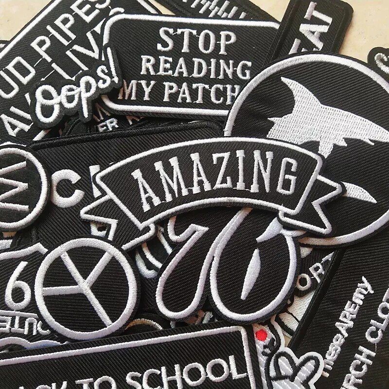 Zwart Wit Letters Patches Dier Rits Borduurwerk Patches Voor Kleding Ijzer Op Applicaties Kleding Jeans Stickers Badges Patch