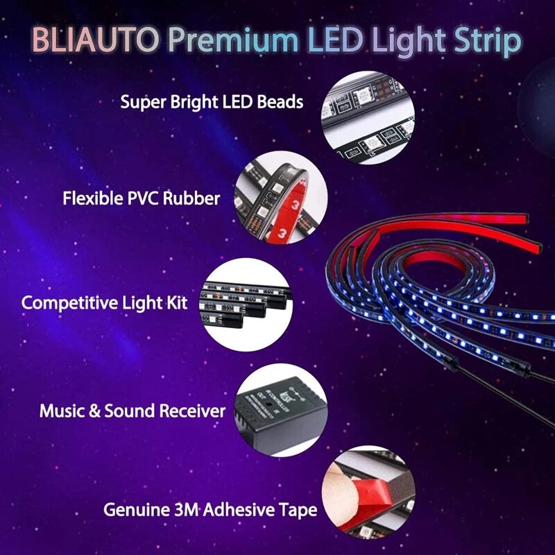 Lampu Bawah Bodi Mobil Lampu Dekoratif Led RGB Otomatis Cahaya Bawah Jalur Fleksibel Kontrol Aplikasi Lampu Neon Mobil Aksesori Mobil