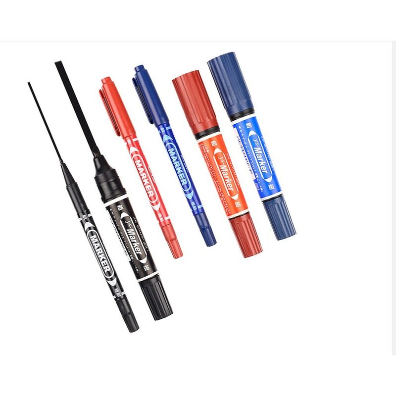 New Dual Brush Marker Permanent Colored Dual Tip 1.5/1.0 Black Blue Red Art Paint Marker Pens Student School Office Stationery