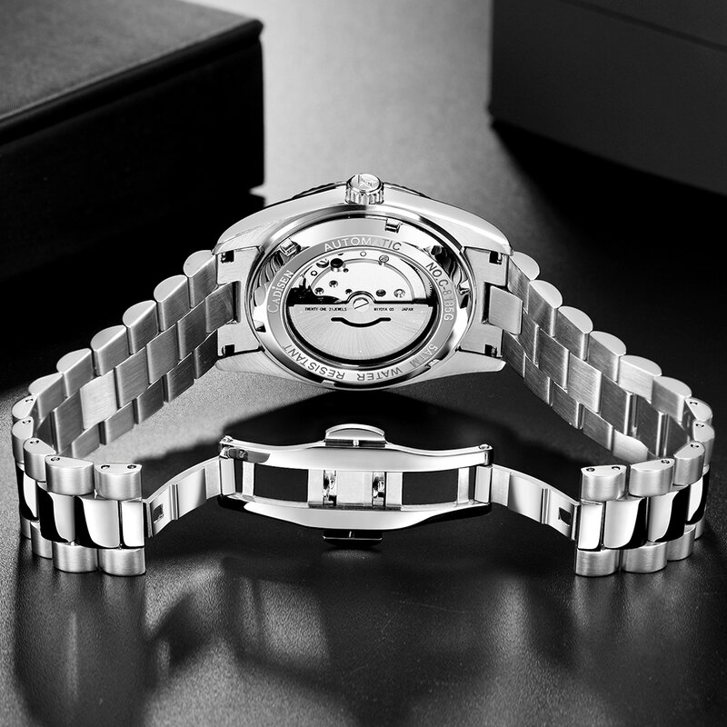 Vimio relógio mecânico dos homens de negócios da moda calendário luminoso vidro safira à prova darabic água relógio árabe su digital