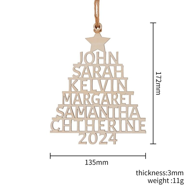 1pc Custom Family Names Wooden Pendant Christmas Tree Docration Xmas Tree Hanging Ornament