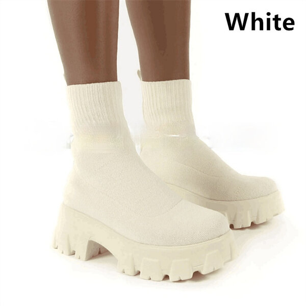 Outono inverno moda meias sapatos para mulher tecido elástico meados de bezerro casual plataforma botas net malha curto booties ue 36-43