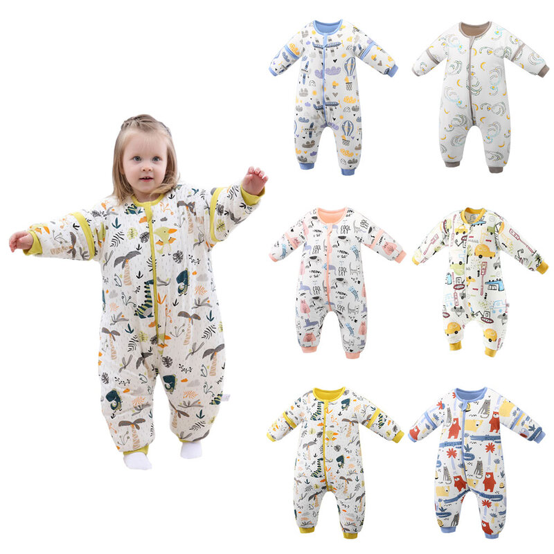 Saco de dormir para bebé, pijamas de algodón con pierna dividida, mono, juego de cama, primavera, Otoño e Invierno