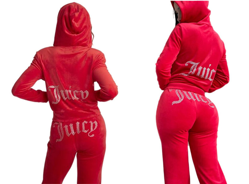 Spring 2022 Juicy Coutoure Tracksuit Women's Brand Velour Tracksuit Suit Women Velvet Juicy Sweatshirt and Pants with Diamonds