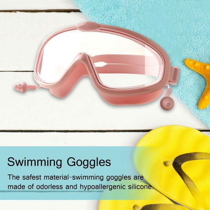 Gafas de natación con tapones para los oídos para niños y niñas, impermeables, antivaho, ajustables, bajo el agua, Protector de ojos