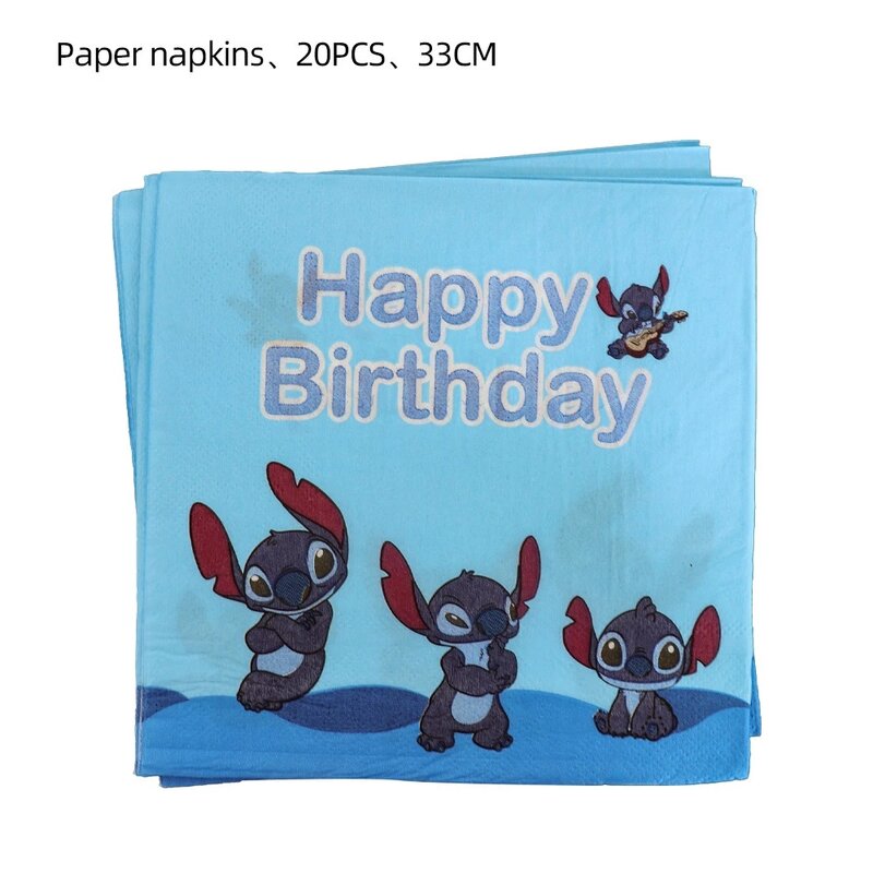 Stitch Birthday Party Decor Balloons Tablecloth Paper Cups Plates Napkins Banner Topper for Boys Disposable Cutlery Baby Shower